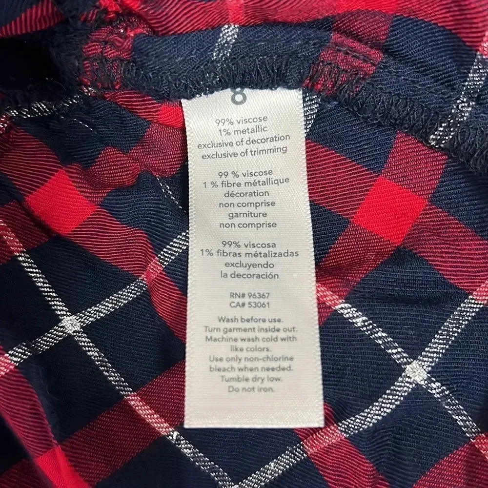 OSHKOSH kids/girls plaid long Sleeve blouse with ruffles on the front size 8